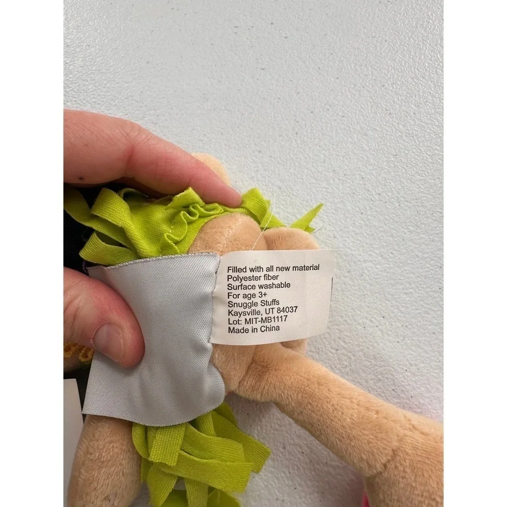 Snuggle Stuffs Hula Girl Plush Doll Lime Green Fringe Dress Pink Sandals 10 inch